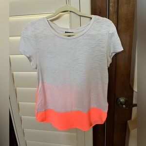 Women's White and Neon Coral Top
